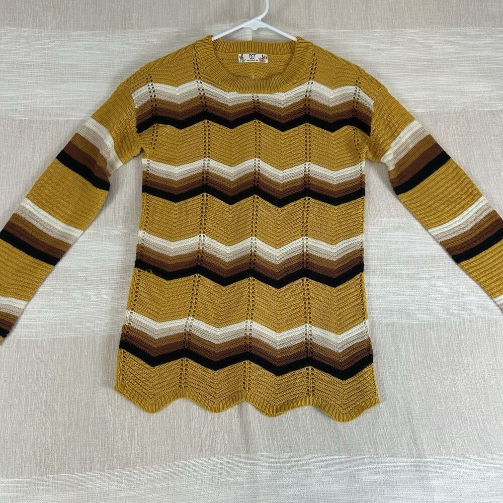 FCT with Love Knit‎ Sweater Women's Sz Small Long Chevron Yellow Colorblock